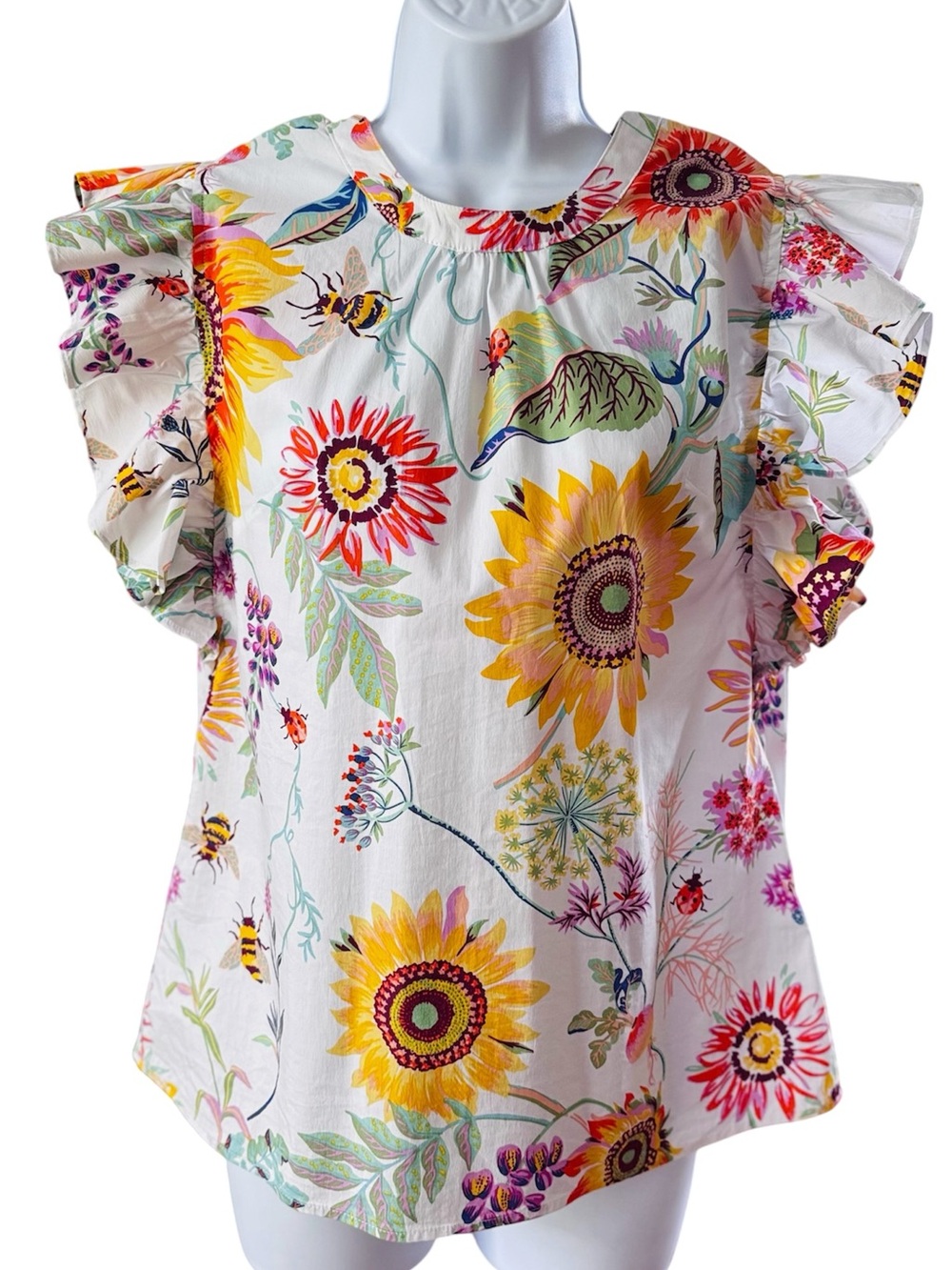 Elite Tahari Floral Sunflower Ruffle Sleeve Top - size S